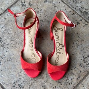 Sam Edelman Red Suede Ankle-Strap Block Heels